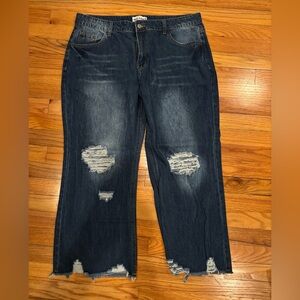 Melarey Dark Blue Distressed Boyfriend Jeans